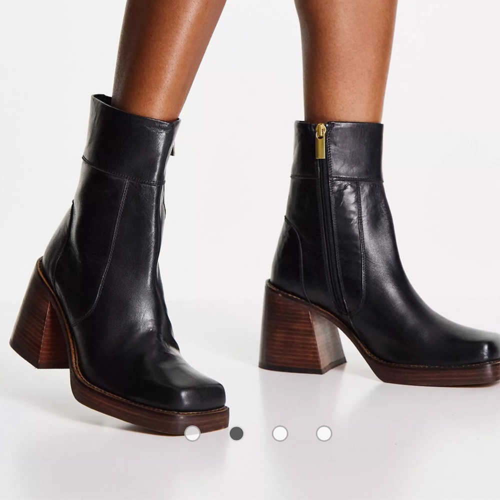 OUT OF STOCK ASOS DESIGN Wide Fit Region leather mid-heel boots in black
